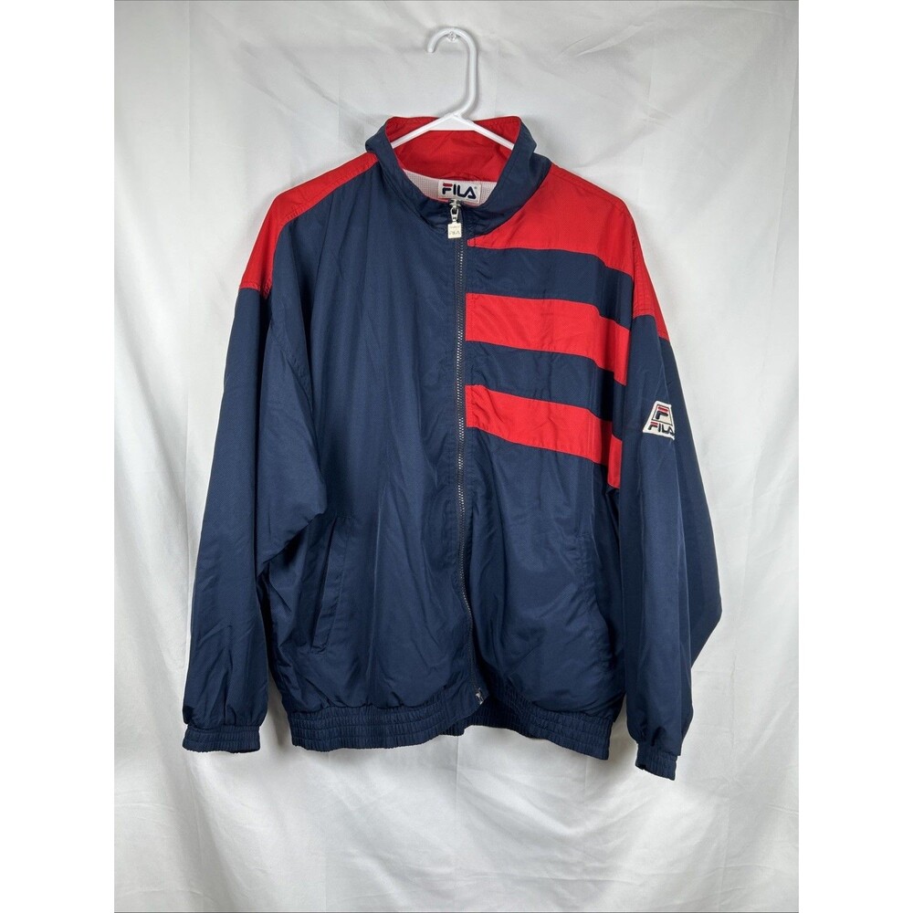 Vtg 90’s Fila USA Windbreaker Jacket Men’s Large Embroidered Flag Navy Blue